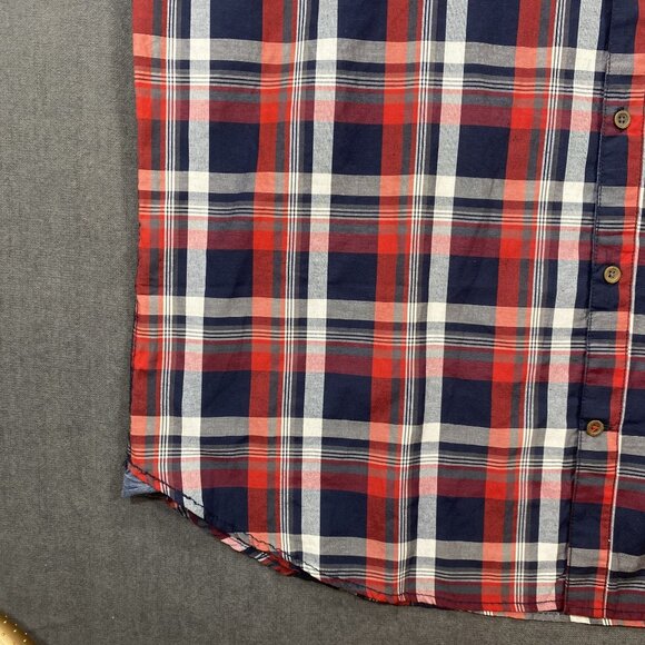 Aeropostale Mens Red & Navy Plaid Button-Up Short Sleeve Shirt XXL Cotton/Poly - Picture 6 of 11